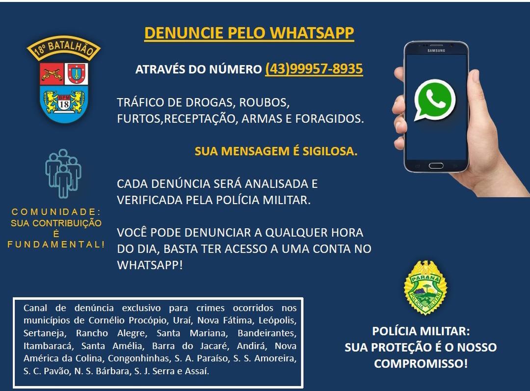 Pol&iacute;cia militar divulga whatsapp para denuncias