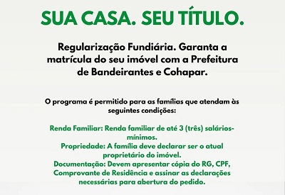 PREFEITURA DE BANDEIRANTES E COHAPAR AVANÇAM EM REGULARIZAÇÃO FUNDIÁRIA E GARANTEM SEGURANÇA PATRIMONIAL PARA FAMÍLIAS